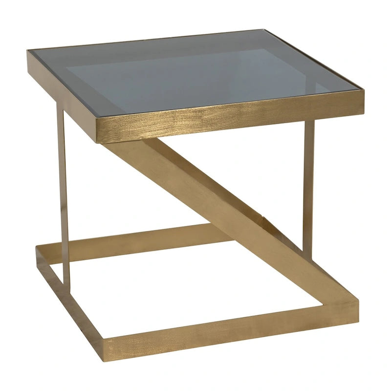 Table d'appoint noire et dorée avec plateau en verre – Structure en fer, 56 x 56 x 51 cm, pour 1 personne