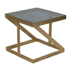 Table d'appoint noire et dorée avec plateau en verre – Structure en fer, 56 x 56 x 51 cm, pour 1 personne