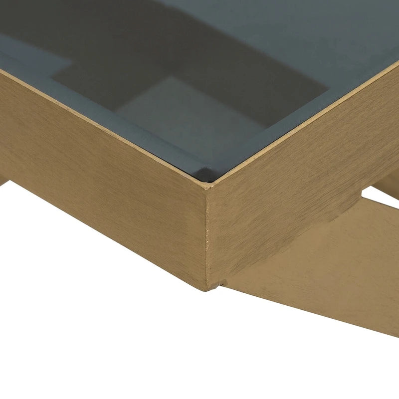 Table d'appoint noire et dorée avec plateau en verre – Structure en fer, 56 x 56 x 51 cm, pour 1 personne