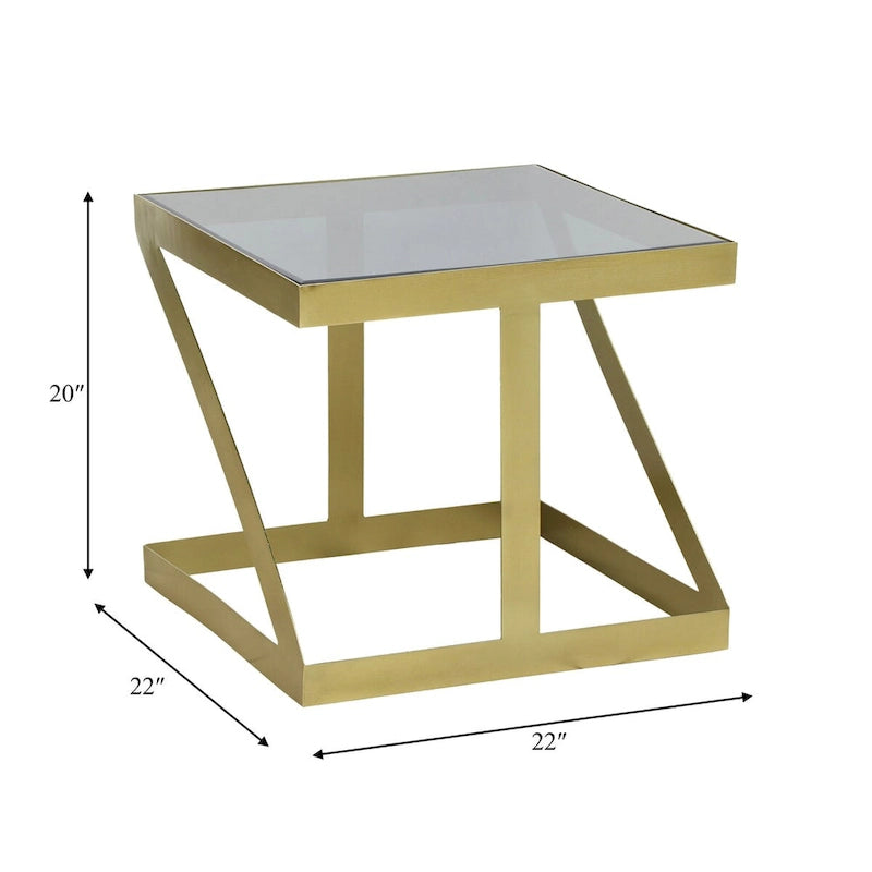 Table d'appoint noire et dorée avec plateau en verre – Structure en fer, 56 x 56 x 51 cm, pour 1 personne