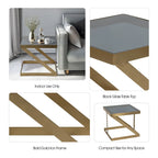 Table d'appoint noire et dorée avec plateau en verre – Structure en fer, 56 x 56 x 51 cm, pour 1 personne