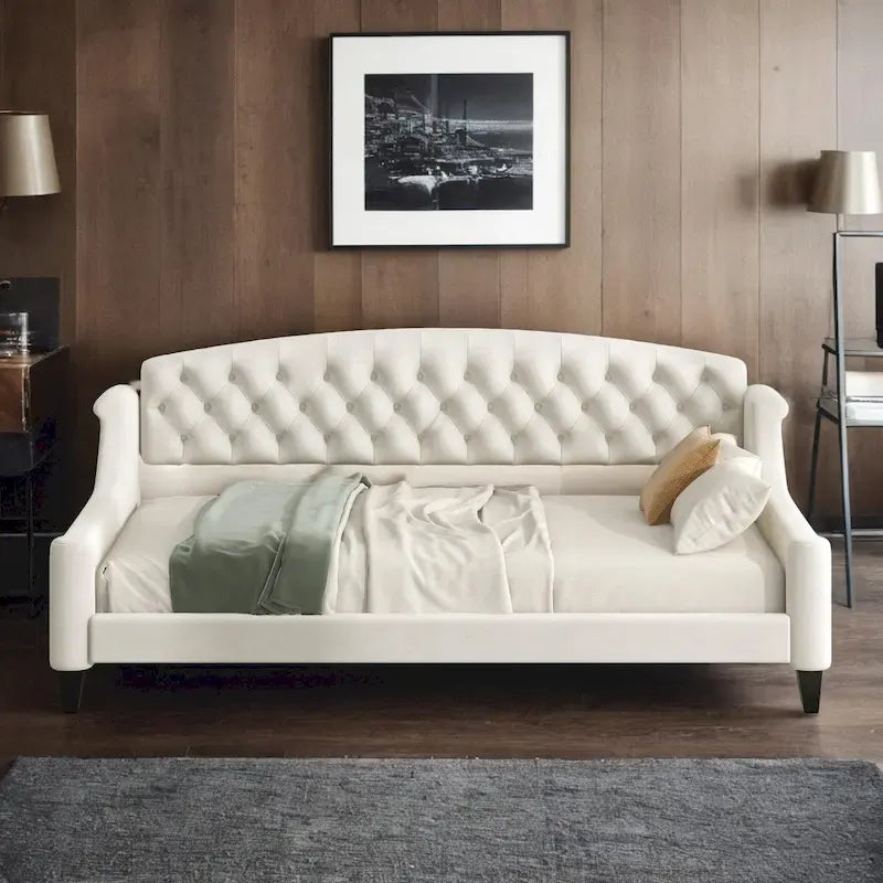 Lit de repos capitonné de luxe moderne pleine grandeur, conception multifonctionnelle, aucun sommier tapissier requis