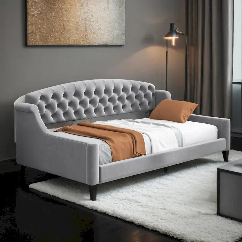 Lit de repos capitonné de luxe moderne pleine grandeur, conception multifonctionnelle, aucun sommier tapissier requis