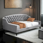 Lit de repos capitonné de luxe moderne pleine grandeur, conception multifonctionnelle, aucun sommier tapissier requis