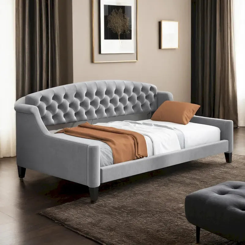 Lit de repos capitonné de luxe moderne pleine grandeur, conception multifonctionnelle, aucun sommier tapissier requis