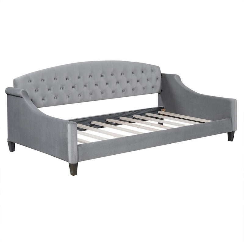 Lit de repos capitonné de luxe moderne pleine grandeur, conception multifonctionnelle, aucun sommier tapissier requis