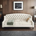 Lit de repos capitonné de luxe moderne pleine grandeur, conception multifonctionnelle, aucun sommier tapissier requis