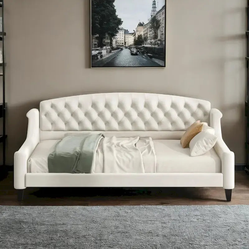 Lit de repos capitonné de luxe moderne pleine grandeur, conception multifonctionnelle, aucun sommier tapissier requis