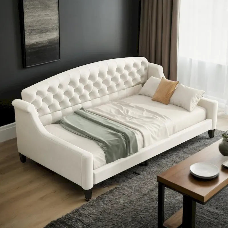 Lit de repos capitonné de luxe moderne pleine grandeur, conception multifonctionnelle, aucun sommier tapissier requis