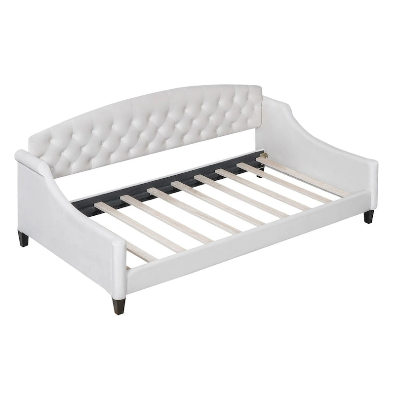 Lit de repos capitonné de luxe moderne pleine grandeur, conception multifonctionnelle, aucun sommier tapissier requis