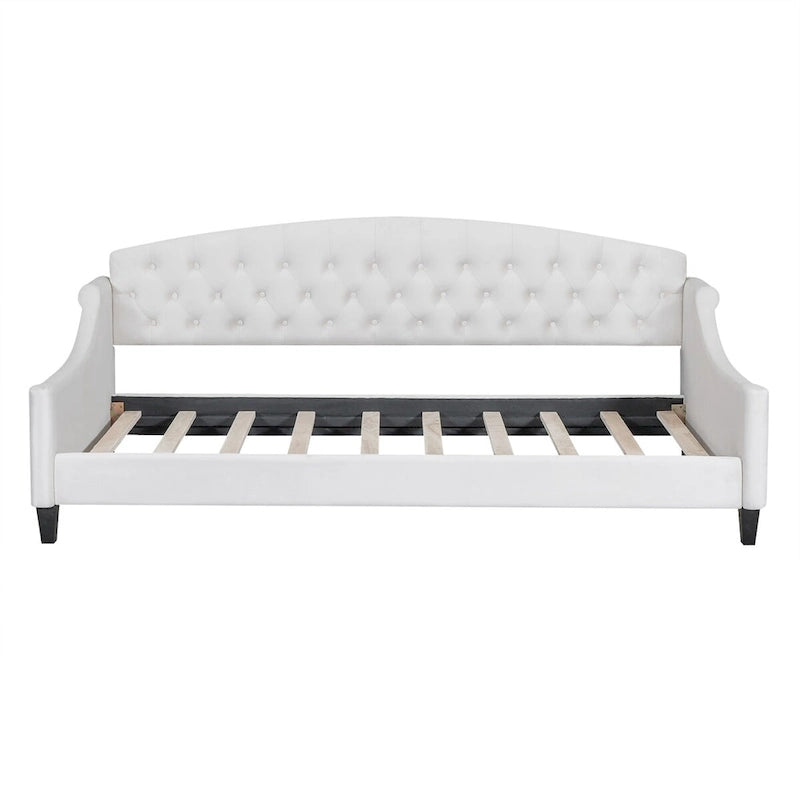 Lit de repos capitonné de luxe moderne pleine grandeur, conception multifonctionnelle, aucun sommier tapissier requis