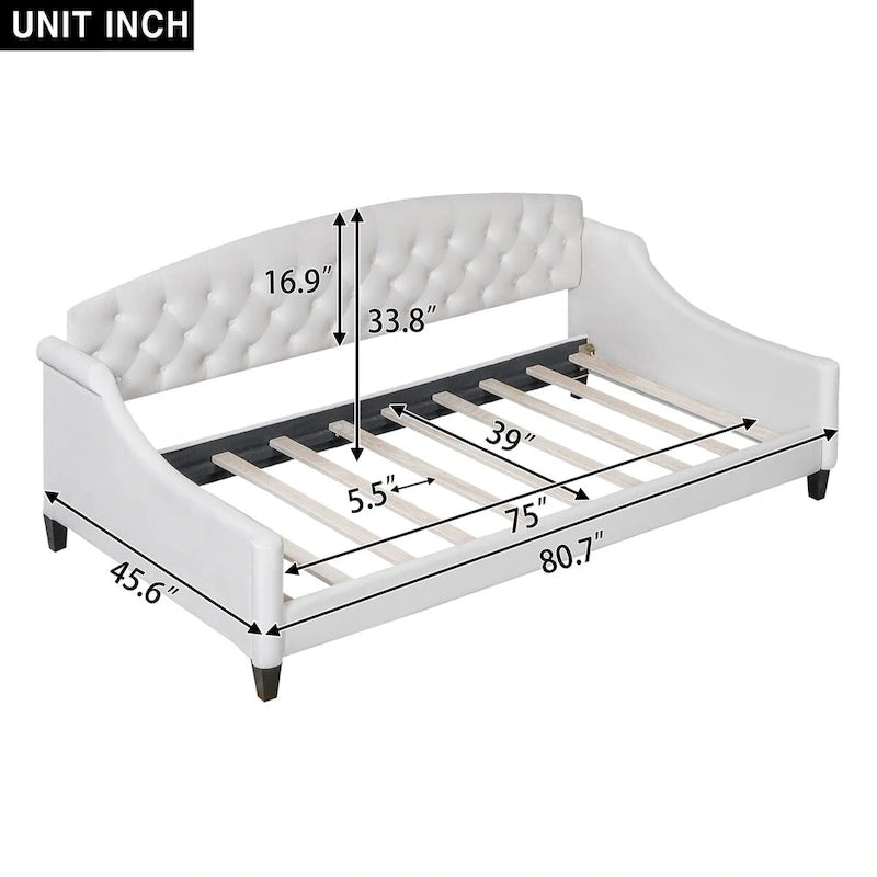 Lit de repos capitonné de luxe moderne pleine grandeur, conception multifonctionnelle, aucun sommier tapissier requis