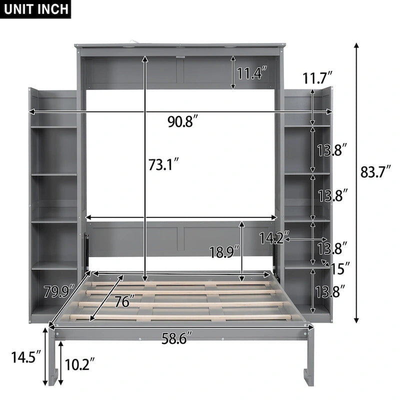Lit escamotable Queen Size avec étagères