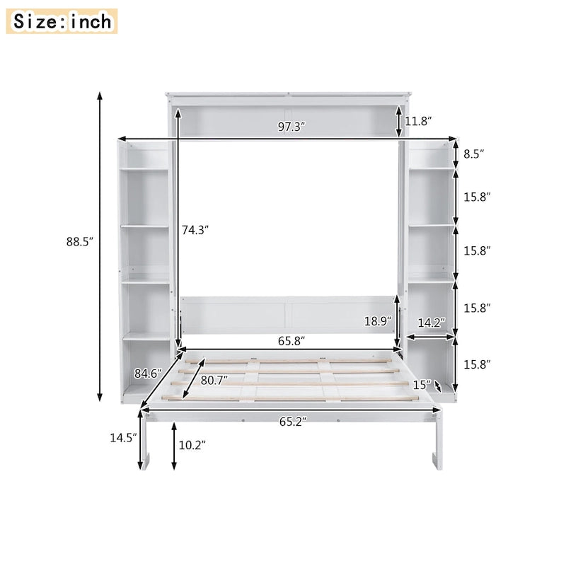 Lit escamotable Queen Size avec étagères