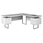 71   Grey L-Shape Computer Desk With Three Drawers
