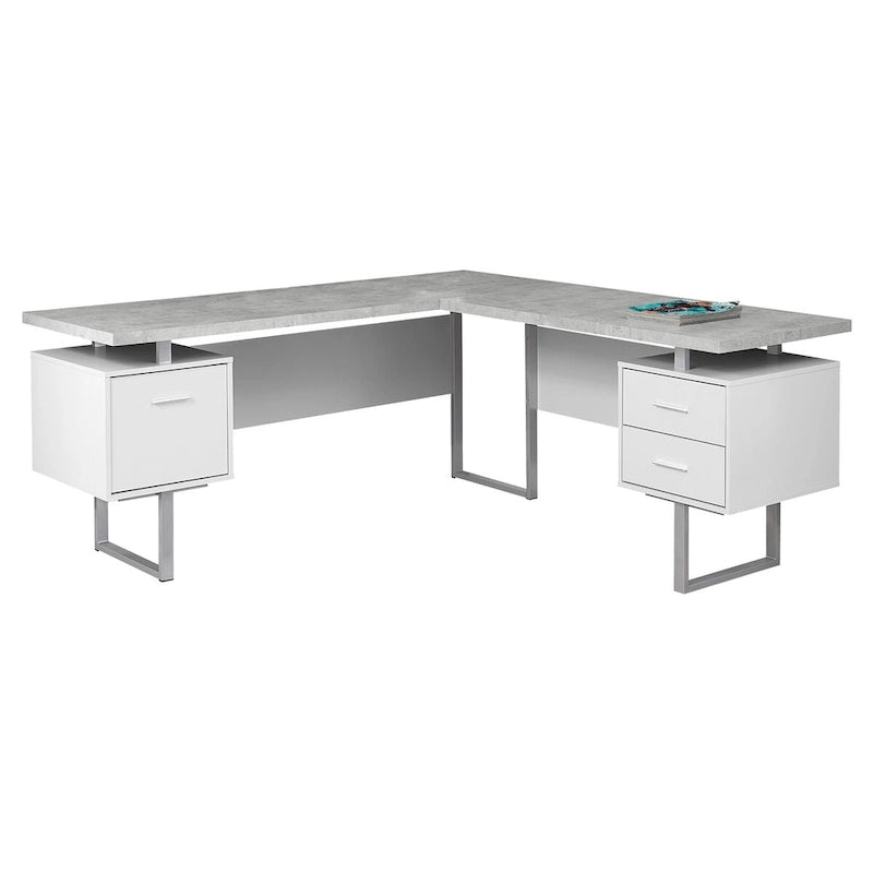 71   Grey L-Shape Computer Desk With Three Drawers