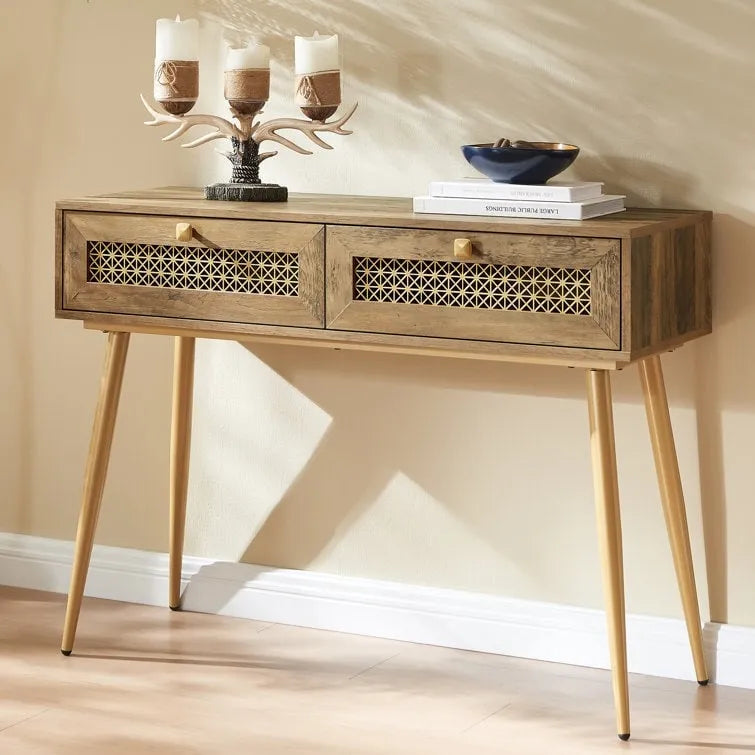 41.9 Table console d'entrée en bois à 2 tiroirs