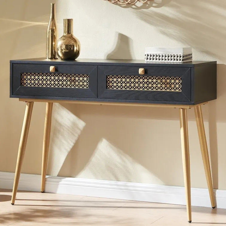 41.9 Table console d'entrée en bois à 2 tiroirs