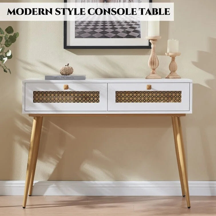 41.9 Table console d'entrée en bois à 2 tiroirs