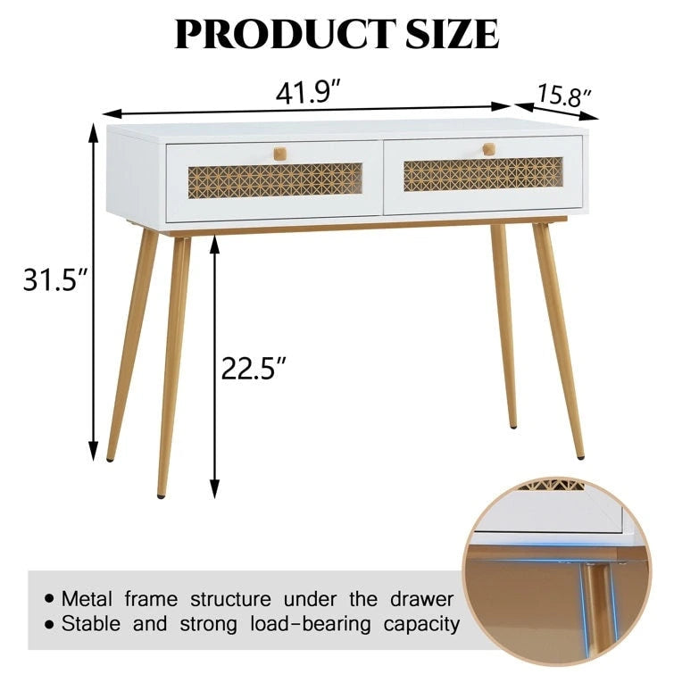 41.9 Table console d'entrée en bois à 2 tiroirs