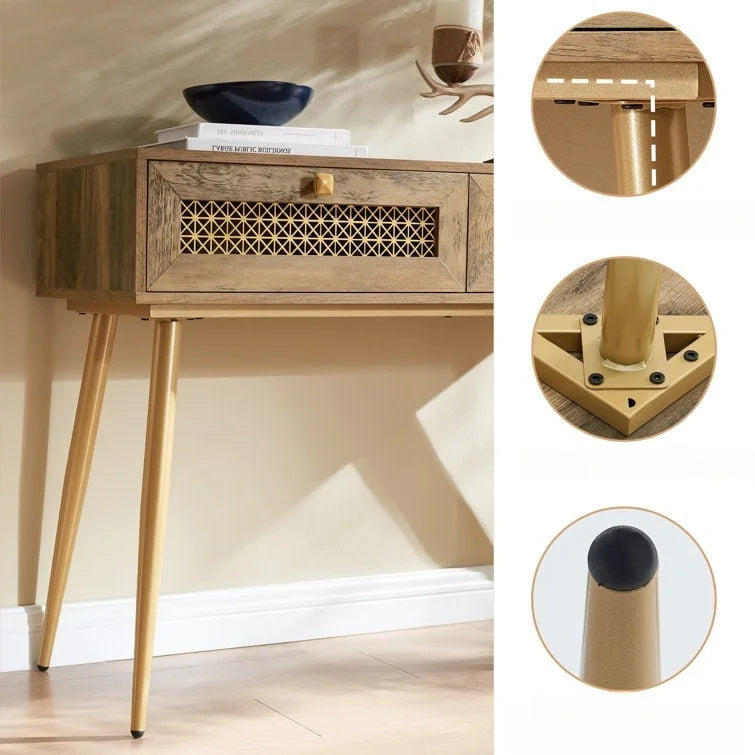 41.9 Table console d'entrée en bois à 2 tiroirs