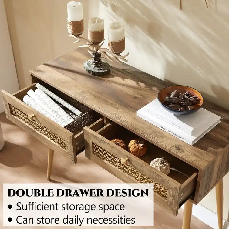 41.9 Table console d'entrée en bois à 2 tiroirs