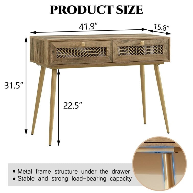41.9 Table console d'entrée en bois à 2 tiroirs