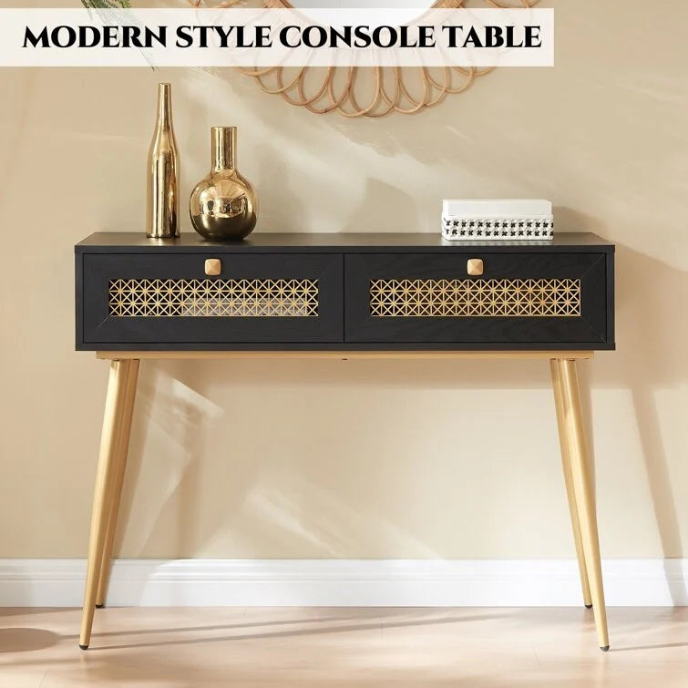41.9 Table console d'entrée en bois à 2 tiroirs