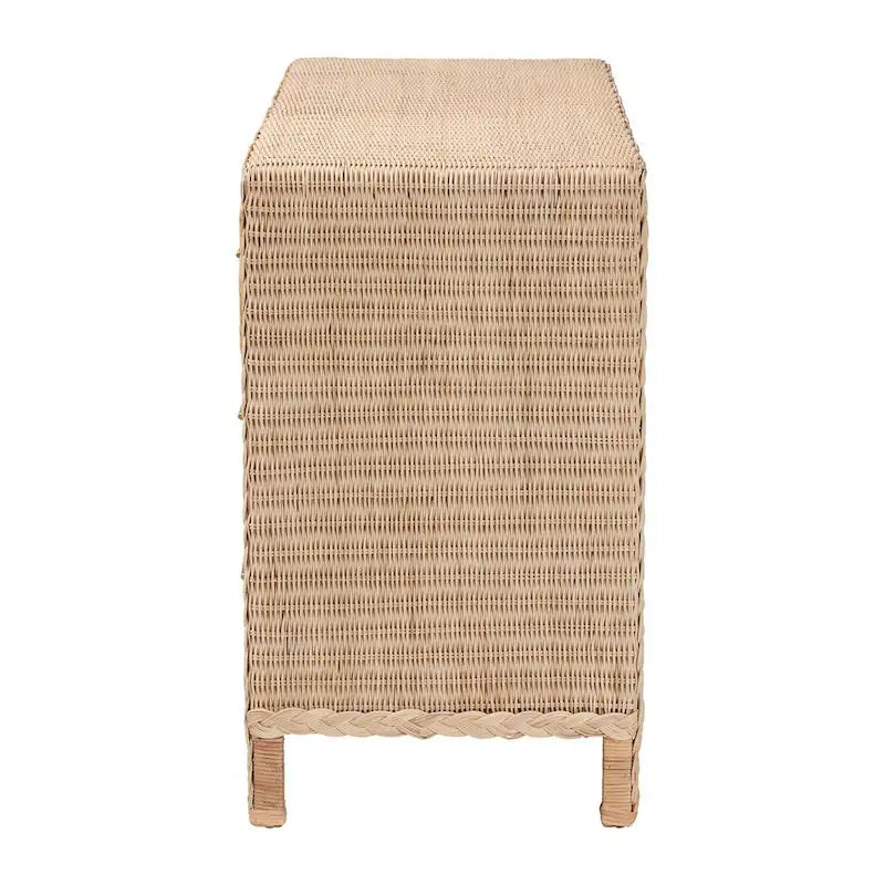 Commode Lanica Japandi 6 tiroirs en rotin tressé blanchi