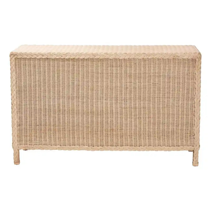 Commode Lanica Japandi 6 tiroirs en rotin tressé blanchi