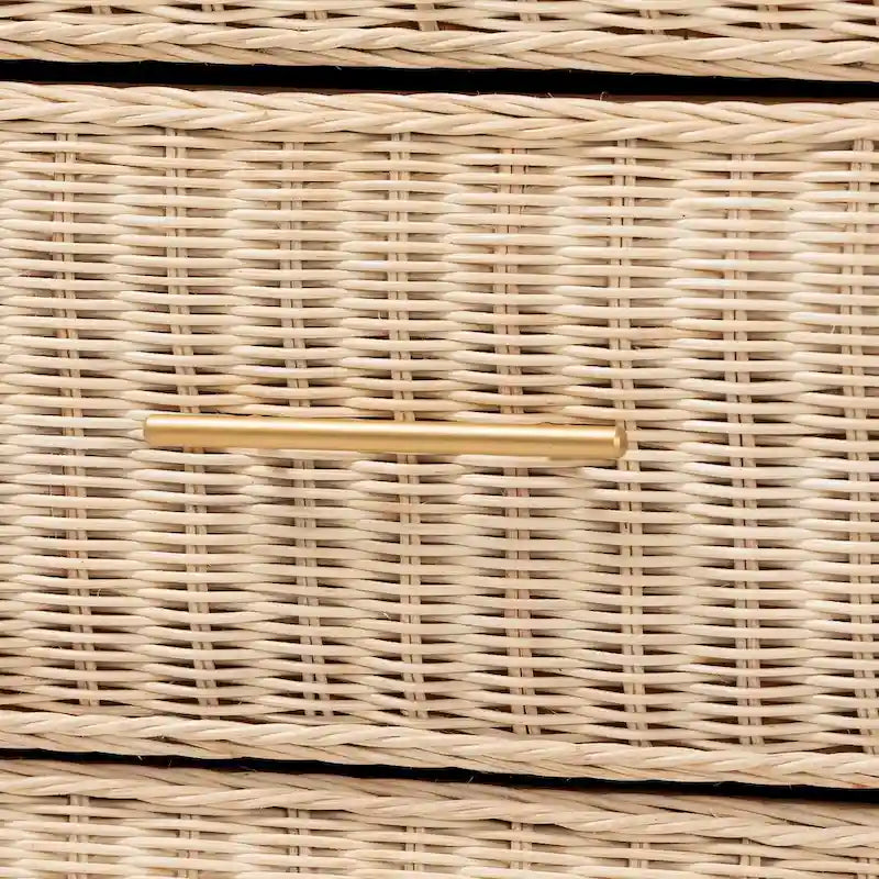 Commode Lanica Japandi 6 tiroirs en rotin tressé blanchi