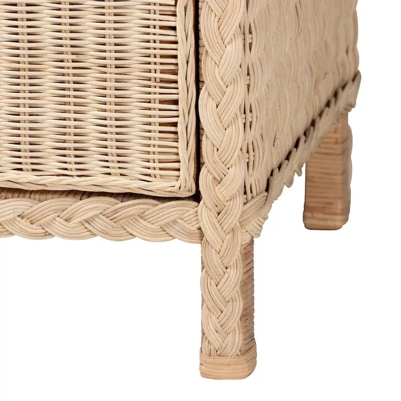 Commode Lanica Japandi 6 tiroirs en rotin tressé blanchi