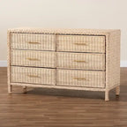 Commode Lanica Japandi 6 tiroirs en rotin tressé blanchi