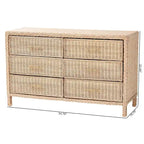 Commode Lanica Japandi 6 tiroirs en rotin tressé blanchi