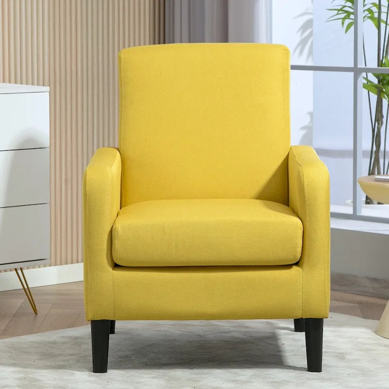Fauteuil en tissu avec cadre en bois massif – Bleu océan / Rouge / Camel / Jaune / Gris / Noir / Vert, 1 place
