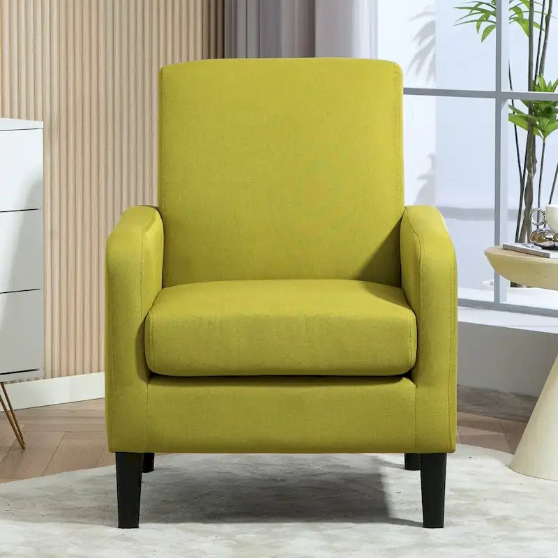 Fauteuil en tissu avec cadre en bois massif – Bleu océan / Rouge / Camel / Jaune / Gris / Noir / Vert, 1 place