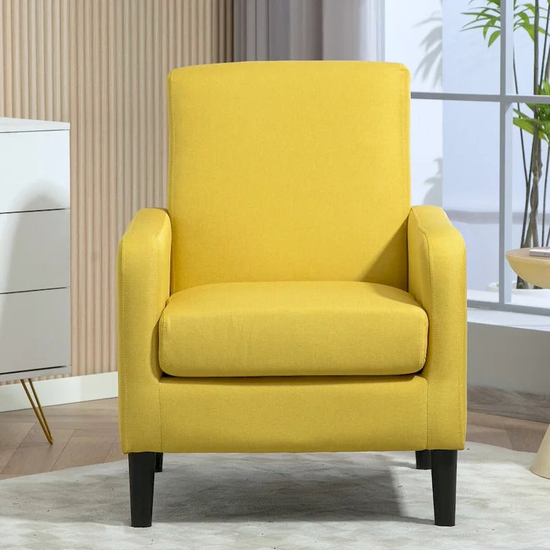 Fauteuil en tissu avec cadre en bois massif – Bleu océan / Rouge / Camel / Jaune / Gris / Noir / Vert, 1 place