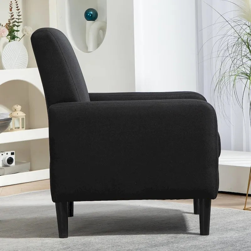 Fauteuil en tissu avec cadre en bois massif – Bleu océan / Rouge / Camel / Jaune / Gris / Noir / Vert, 1 place