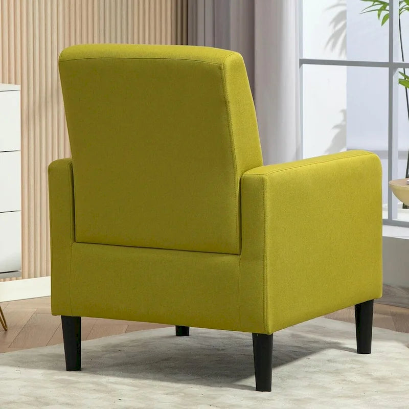 Fauteuil en tissu avec cadre en bois massif – Bleu océan / Rouge / Camel / Jaune / Gris / Noir / Vert, 1 place