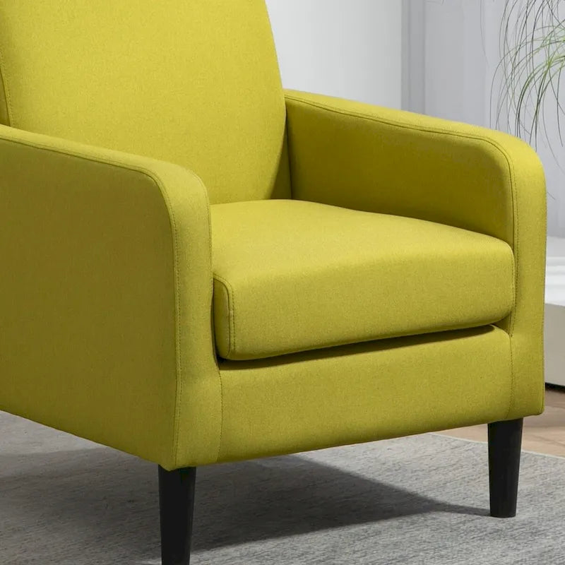 Fauteuil en tissu avec cadre en bois massif – Bleu océan / Rouge / Camel / Jaune / Gris / Noir / Vert, 1 place