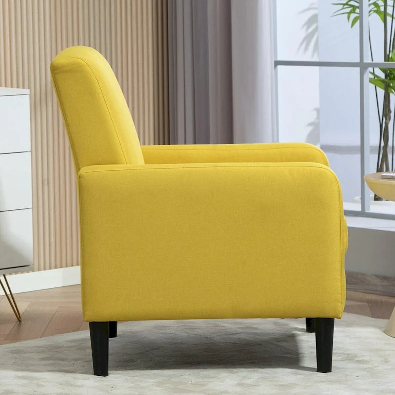 Fauteuil en tissu avec cadre en bois massif – Bleu océan / Rouge / Camel / Jaune / Gris / Noir / Vert, 1 place