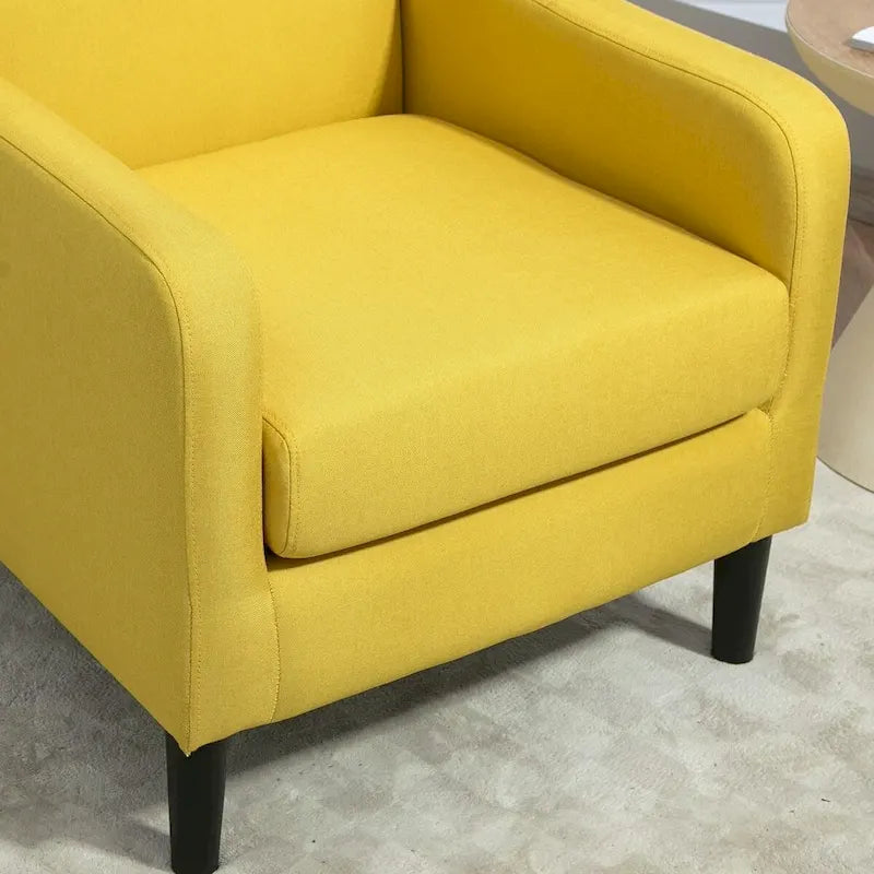 Fauteuil en tissu avec cadre en bois massif – Bleu océan / Rouge / Camel / Jaune / Gris / Noir / Vert, 1 place