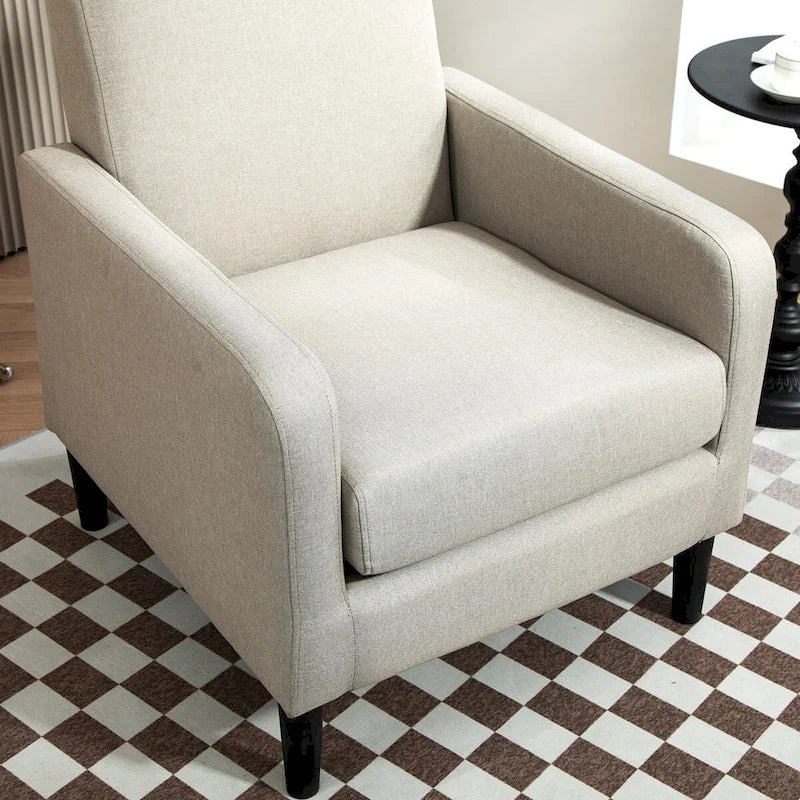 Fauteuil en tissu avec cadre en bois massif – Bleu océan / Rouge / Camel / Jaune / Gris / Noir / Vert, 1 place