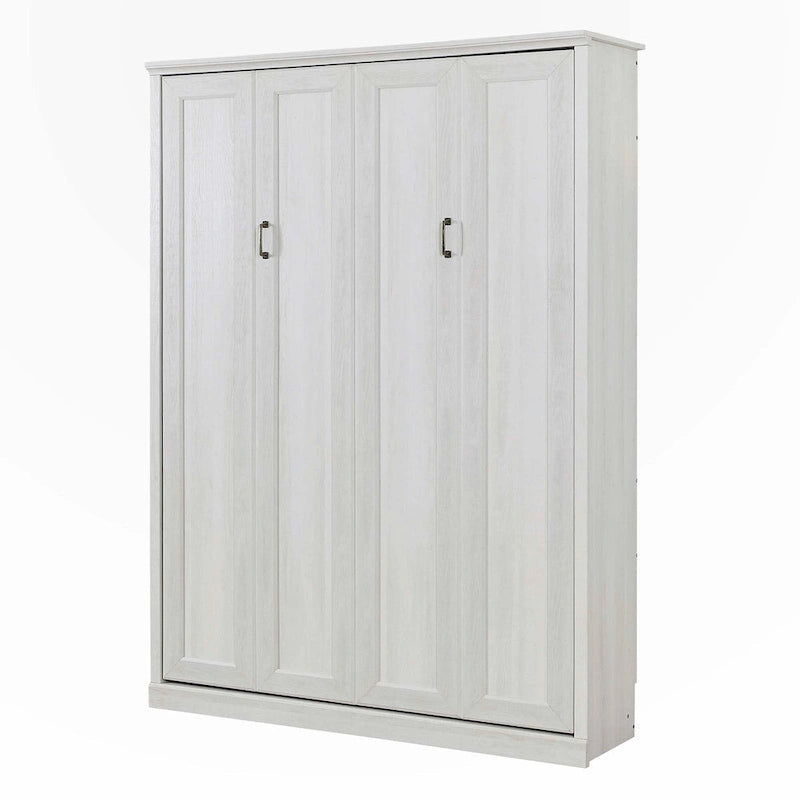 Lit escamotable mural grand format blanc rustique – Vérins doubles, cadre métallique, pour 1 à 2 personnes