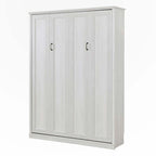 Lit escamotable mural grand format blanc rustique – Vérins doubles, cadre métallique, pour 1 à 2 personnes