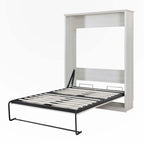 Lit escamotable mural grand format blanc rustique – Vérins doubles, cadre métallique, pour 1 à 2 personnes