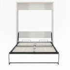 Lit escamotable mural grand format blanc rustique – Vérins doubles, cadre métallique, pour 1 à 2 personnes